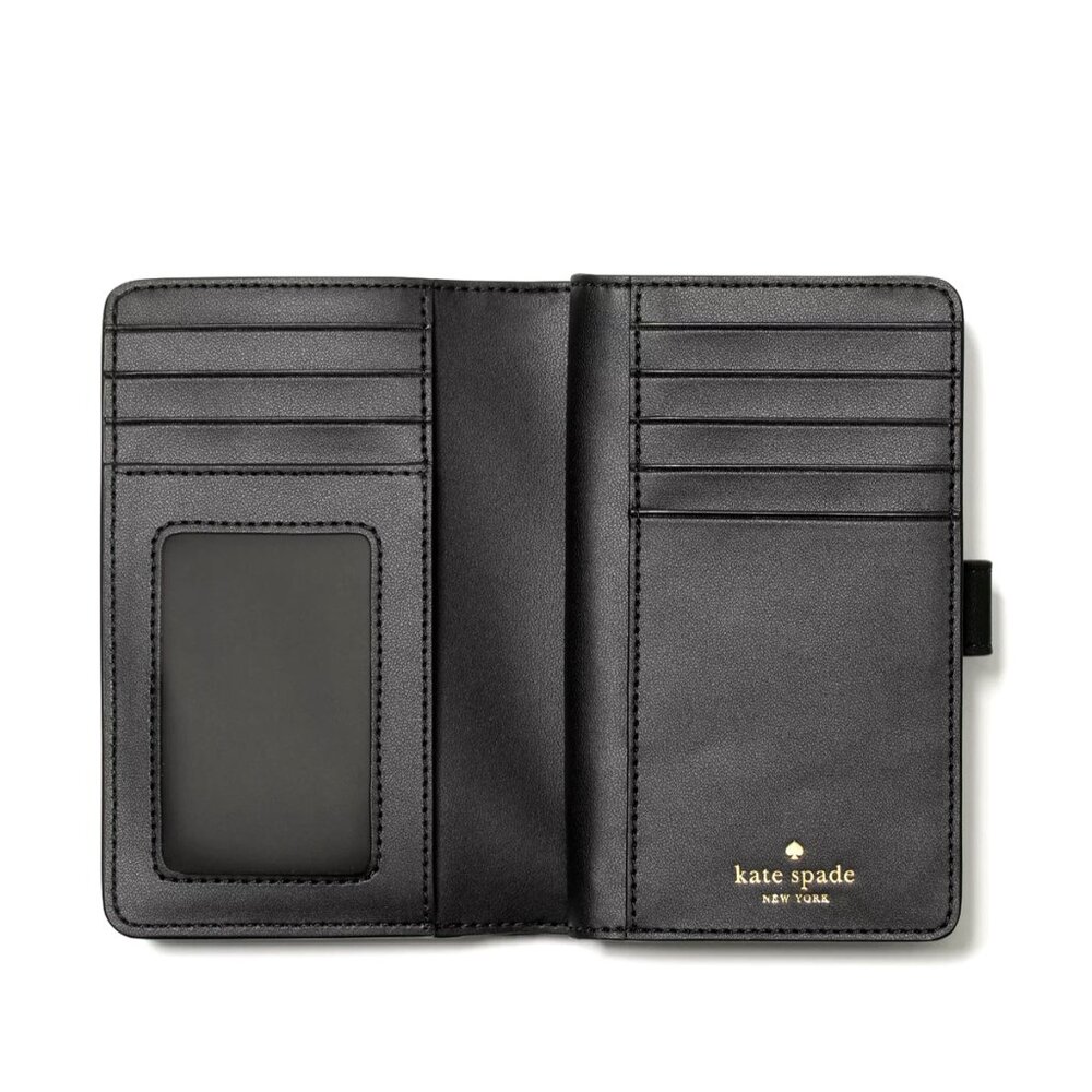 New Kate Spade Signature Spade Flower Medium Compact Bifold Wallet Black - Picture 2 of 3